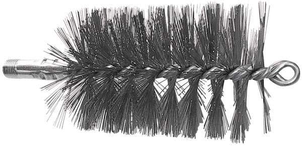 Schaefer Brush - 4-1/2" Brush Length, 2-3/4" Diam, Double Stem, Single Spiral Tube Brush - 7-1/4" Long, Stainless Steel, 1/4" NPSM Male Connection - Exact Tool & Supply