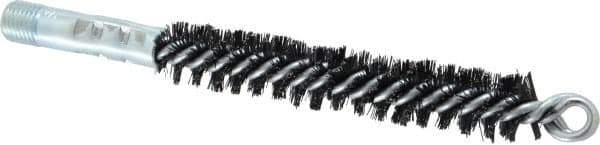 Schaefer Brush - 4-1/2" Brush Length, 3/4" Diam, Double Stem, Double Spiral Tube Brush - 7-1/2" Long, Tempered Steel Wire, 1/4" NPT Male Connection - Exact Tool & Supply