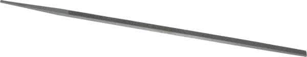 Grobet - 10" Standard Precision Swiss Pattern Narrow Pillar File - Double Cut, 11/32" Width Diam x 11/64" Thick, With Tang - Exact Tool & Supply