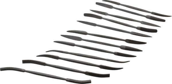 Grobet - 12 Piece Swiss Pattern File Set - 7" Long, 0 Coarseness, Silversmith's Handle - Exact Tool & Supply