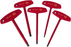 Wiha - 5 Piece, T-Handle Cushion Grip Hex Key Set - 4 to 10mm Range, Chrome Vanadium Molybdenum - Exact Tool & Supply