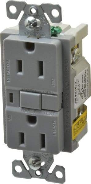 Cooper Wiring Devices - 1 Phase, 5-15R NEMA, 125 VAC, 15 Amp, Self Grounding, GFCI Receptacle - 2 Pole, Back and Side Wiring, Tamper Resistant, Specification Grade - Exact Tool & Supply