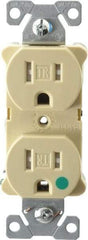 Cooper Wiring Devices - 125 VAC, 15 Amp, 5-15R NEMA Configuration, Ivory, Hospital Grade, Self Grounding Duplex Receptacle - 1 Phase, 2 Poles, 3 Wire, Flush Mount, Tamper Resistant - Exact Tool & Supply