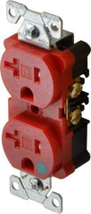 Cooper Wiring Devices - 125 VAC, 20 Amp, 5-20R NEMA Configuration, Red, Hospital Grade, Self Grounding Duplex Receptacle - 1 Phase, 2 Poles, 3 Wire, Flush Mount, Chemical, Impact and Tamper Resistant - Exact Tool & Supply