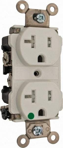 Cooper Wiring Devices - 125 VAC, 20 Amp, 5-20R NEMA Configuration, White, Hospital Grade, Self Grounding Duplex Receptacle - 1 Phase, 2 Poles, 3 Wire, Flush Mount, Chemical, Impact and Tamper Resistant - Exact Tool & Supply