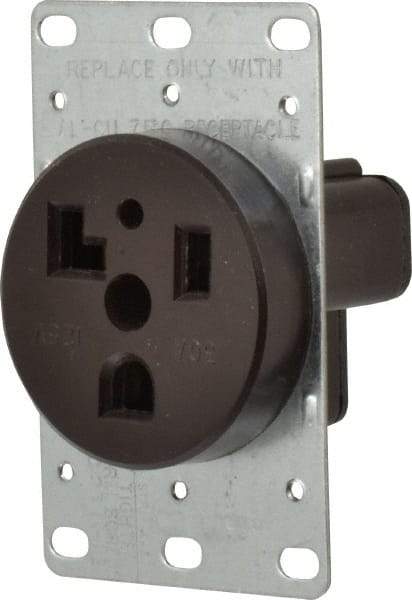 Cooper Wiring Devices - 125 VAC, 30 Amp, 5-30R NEMA Configuration, Black, Specification Grade, Self Grounding Single Receptacle - 1 Phase, 2 Poles, 3 Wire, Flush Mount, Corrosion Resistant - Exact Tool & Supply