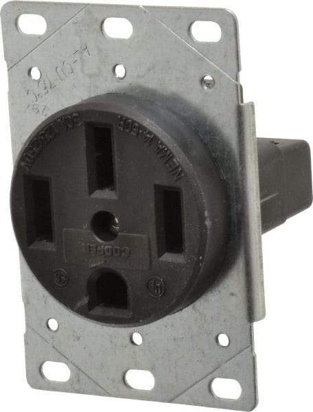 Cooper Wiring Devices - 125/250 VAC, 50 Amp, 14-50R NEMA Configuration, Black, Industrial Grade, Ungrounded Single Receptacle - 1 Phase, 3 Poles, 3 Wire, Flush Mount, Corrosion Resistant - Exact Tool & Supply