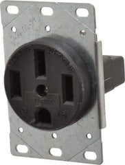 Cooper Wiring Devices - 125/250 VAC, 50 Amp, 14-50R NEMA Configuration, Black, Industrial Grade, Ungrounded Single Receptacle - 1 Phase, 3 Poles, 3 Wire, Flush Mount, Corrosion Resistant - Exact Tool & Supply