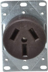 Cooper Wiring Devices - 125/250 VAC, 50 Amp, 10-50R NEMA Configuration, Brown, Specification Grade, Ungrounded Single Receptacle - 1 Phase, 3 Poles, 3 Wire, Flush Mount, Corrosion Resistant - Exact Tool & Supply