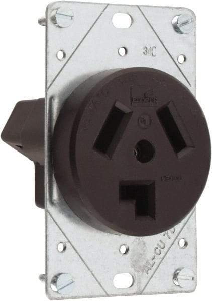 Cooper Wiring Devices - 125/250 VAC, 30 Amp, 10-30R NEMA Configuration, Brown, Specification Grade, Ungrounded Single Receptacle - 1 Phase, 3 Poles, 3 Wire, Flush Mount, Corrosion Resistant - Exact Tool & Supply