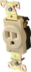 Cooper Wiring Devices - 125 VAC, 20 Amp, 5-20R NEMA Configuration, Ivory, Industrial Grade, Self Grounding Single Receptacle - 1 Phase, 2 Poles, 3 Wire, Flush Mount, Chemical, Heat and Impact Resistant - Exact Tool & Supply