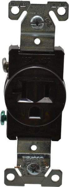 Cooper Wiring Devices - 125 VAC, 20 Amp, 5-20R NEMA Configuration, Brown, Industrial Grade, Self Grounding Single Receptacle - 1 Phase, 2 Poles, 3 Wire, Flush Mount, Chemical, Heat and Impact Resistant - Exact Tool & Supply