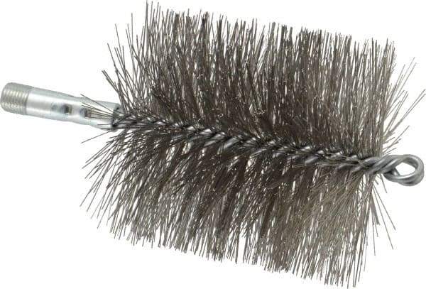 Schaefer Brush - 4-1/2" Brush Length, 4" Diam, Double Stem, Double Spiral Tube Brush - 7-1/4" Long, Stainless Steel, 1/4" NPSM Male Connection - Exact Tool & Supply