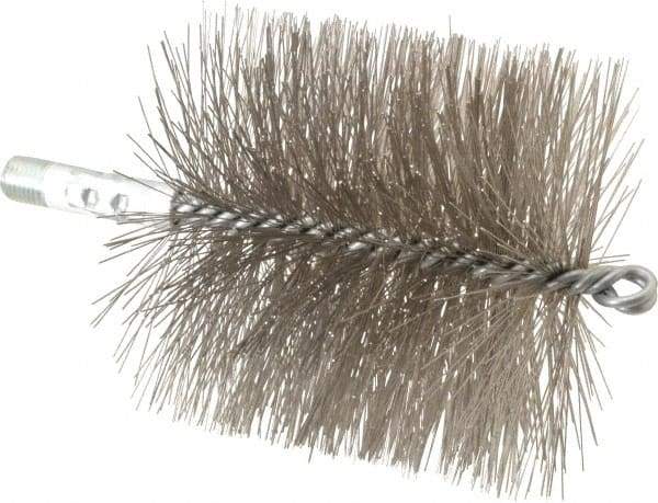 Schaefer Brush - 4-1/2" Brush Length, 4-1/2" Diam, Double Stem, Double Spiral Tube Brush - 7-1/4" Long, Stainless Steel, 1/4" NPSM Male Connection - Exact Tool & Supply