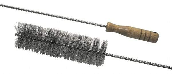 Schaefer Brush - 2-1/8" Diam, 7" Bristle Length, Boiler & Furnace Stainless Steel Brush - Standard Wood Handle, 48" OAL - Exact Tool & Supply