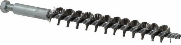 Schaefer Brush - 4" Brush Length, 9/16" Diam, Double Stem, Single Spiral Tube Brush - 6-1/4" Long, Stainless Steel, 1/4-28 Male Connection - Exact Tool & Supply