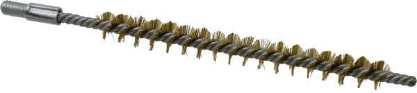 Schaefer Brush - 3" Brush Length, 5/16" Diam, Double Stem, Single Spiral Tube Brush - 4-1/2" Long, Brass, 8-32 Male Connection - Exact Tool & Supply
