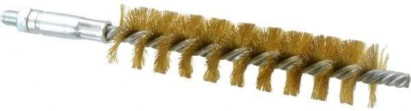 Schaefer Brush - 4" Brush Length, 15/16" Diam, Double Stem, Single Spiral Tube Brush - 6-1/4" Long, Brass, 1/4-28 Male Connection - Exact Tool & Supply