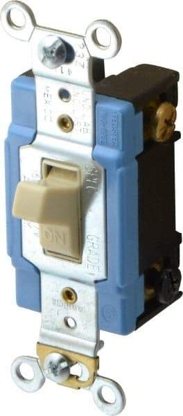 Cooper Wiring Devices - 2 Pole, 120 to 277 VAC, 15 Amp, Industrial Grade, Toggle, Wall and Dimmer Light Switch - 1.3 Inch Wide x 4.19 Inch High, Fluorescent - Exact Tool & Supply
