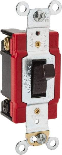 Cooper Wiring Devices - 1 Pole, 120 to 277 VAC, 20 Amp, Industrial Grade, Toggle, Wall and Dimmer Light Switch - 1.3 Inch Wide x 4.19 Inch High, Fluorescent - Exact Tool & Supply