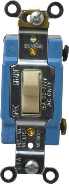Cooper Wiring Devices - 1 Pole, 120 to 277 Volt, 120 to 277 VAC, 15 Amp, Industrial Grade, Toggle, Wall and Dimmer Light Switch - 1.31 Inch Wide x 3.28 Inch High - Exact Tool & Supply