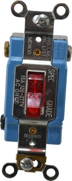Cooper Wiring Devices - 1 Pole, 120 to 277 VAC, 15 Amp, Industrial Grade, Toggle, Wall and Dimmer Light Switch - 1.31 Inch Wide x 3.28 Inch High - Exact Tool & Supply