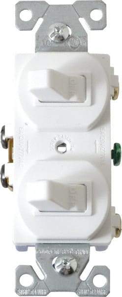 Cooper Wiring Devices - 1 Pole, 120/277 VAC, 15 Amp, Flush Mounted, Duplex Switch - NonNEMA Configuration, 2 Switch, Back Side Wiring, cULus Listed, NOM 426, RoHS Compliant Standard - Exact Tool & Supply