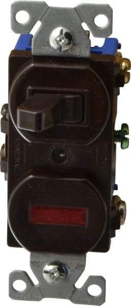 Cooper Wiring Devices - 1 Pole, 120 VAC, 15 Amp, Flush Mounted, Combination Switch with Pilot Light - NonNEMA Configuration, 1 Switch, Back Side Wiring, cULus Listed, RoHS Compliant Standard - Exact Tool & Supply