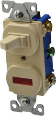 Cooper Wiring Devices - 2 Pole, 120 VAC, 15 Amp, Flush Mounted, Combination Switch with Pilot Light - 7-50 Configuration, 1 Switch, Back Side Wiring, cULus Listed, RoHS Compliant Standard - Exact Tool & Supply