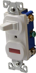 Cooper Wiring Devices - 1 Pole, 120 VAC, 15 Amp, Flush Mounted, Combination Switch with Pilot Light - NonNEMA Configuration, 1 Switch, Back Side Wiring, cULus Listed, RoHS Compliant Standard - Exact Tool & Supply