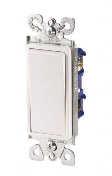 Cooper Wiring Devices - 4 Pole, 120 to 277 VAC, 15 Amp, Commercial Grade, Rocker, Wall and Dimmer Light Switch - 1.44 Inch Wide x 4.19 Inch High, Fluorescent - Exact Tool & Supply