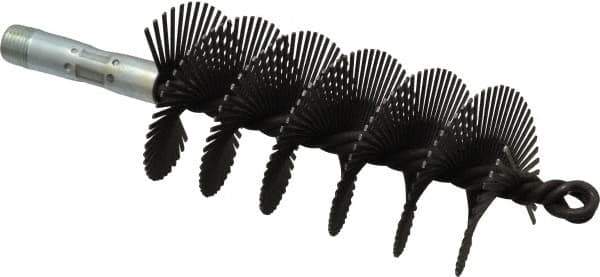 Schaefer Brush - 4-1/2" Scraper Length, 2-1/4" Diam, Flat Wire Single Spiral Flue Scraper - 7-3/4" Long, Tempered Steel Wire, 1/4" NPSM Male Connection - Exact Tool & Supply