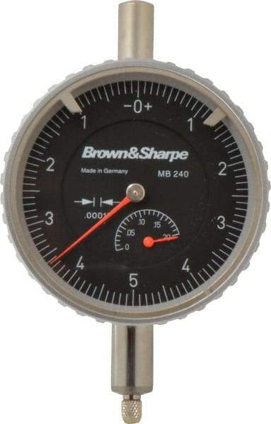 TESA Brown & Sharpe - 0.2" Range, 0-5-0 Dial Reading, 0.0001" Graduation Dial Drop Indicator - 2-1/4" Dial, 0.01" Range per Revolution, Revolution Counter - Exact Tool & Supply