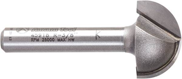 Amana Tool - 3/4" Cut Diam, 7/16" Length of Cut, 2 Flute Core Box Edge Profile Router Bit - Carbide-Tipped, 1/4" Shank Diam, 1-3/4" OAL, Uncoated - Exact Tool & Supply