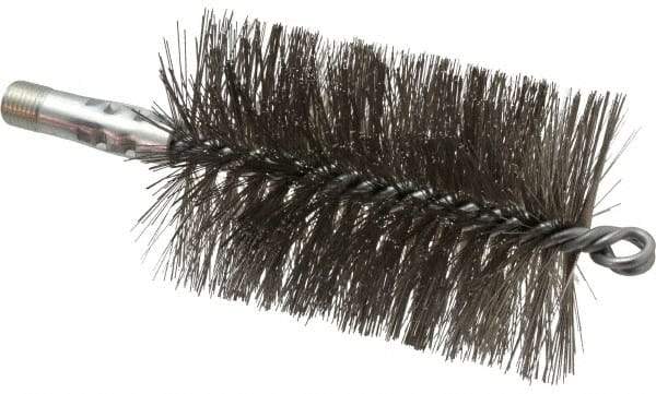Schaefer Brush - 4-1/2" Brush Length, 3" Diam, Double Stem, Double Spiral Tube Brush - 7-1/4" Long, Stainless Steel, 1/4" NPSM Male Connection - Exact Tool & Supply