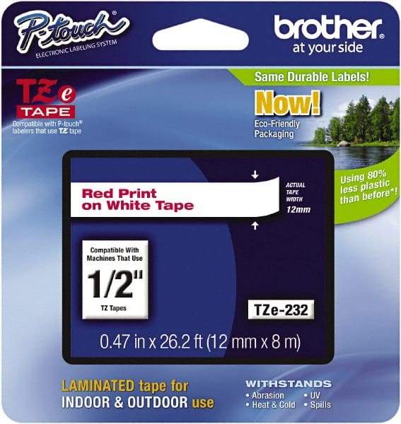 Brother - 1/2" Wide x 314.4" Long, White Plastic/Paper Tape Cassette - For Label Maker - Exact Tool & Supply