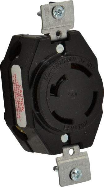 Leviton - 120/208 VAC, 20 Amp, NonNEMA, Ungrounded Receptacle - 4 Poles, 4 Wire, Female End, Black - Exact Tool & Supply