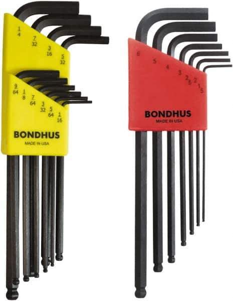Bondhus - 17 Piece L-Key Ball End Hex Key Set - Hex Range 1/16 to 1/4", Protanium High Torque Steel - Exact Tool & Supply