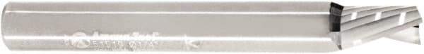 Amana Tool - 1/4" Cutting Diam x 3/8" Length of Cut, 1 Flute, Downcut Spiral Router Bit - Uncoated, Right Hand Cut, Solid Carbide, 2" OAL x 1/4" Shank Diam, 30° Helix Angle - Exact Tool & Supply