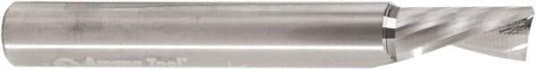 Amana Tool - 3/8" Cutting Diam x 3/4" Length of Cut, 1 Flute, Downcut Spiral Router Bit - Uncoated, Right Hand Cut, Solid Carbide, 3" OAL x 1/4" Shank Diam, 30° Helix Angle - Exact Tool & Supply