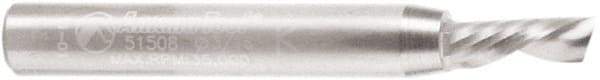 Amana Tool - 3/16" Cutting Diam x 1/2" Length of Cut, 1 Flute, Downcut Spiral Router Bit - Uncoated, Right Hand Cut, Solid Carbide, 2" OAL x 1/4" Shank Diam, 30° Helix Angle - Exact Tool & Supply