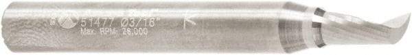 Amana Tool - 3/16" Cutting Diam x 3/8" Length of Cut, 1 Flute, Upcut Spiral Router Bit - Uncoated, Right Hand Cut, Solid Carbide, 2" OAL x 1/4" Shank Diam, 30° Helix Angle - Exact Tool & Supply