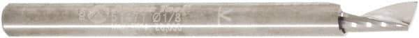 Amana Tool - 1/8" Cutting Diam x 1/4" Length of Cut, 1 Flute, Upcut Spiral Router Bit - Uncoated, Right Hand Cut, Solid Carbide, 1-1/2" OAL x 1/8" Shank Diam, 20° Helix Angle - Exact Tool & Supply