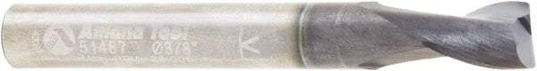 Amana Tool - 3/8" Cutting Diam x 1/2" Length of Cut, 2 Flute, Upcut Spiral Router Bit - AlTiN Coated, Right Hand Cut, Solid Carbide, 3" OAL x 3/8" Shank Diam, Flute, 30° Helix Angle - Exact Tool & Supply