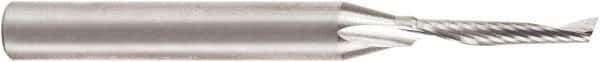 Amana Tool - 1/8" Cutting Diam x 3/4" Length of Cut, 1 Flute, Upcut Spiral Router Bit - Uncoated, Right Hand Cut, Solid Carbide, 2-1/2" OAL x 1/4" Shank Diam, 30° Helix Angle - Exact Tool & Supply