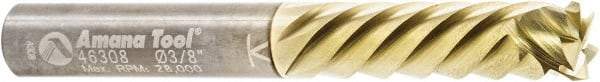 Amana Tool - 3/8" Cutting Diam x 1-1/4" Length of Cut, 6 Flute, Compression Spiral Router Bit - Zirconium Coated, Right Hand Cut, Solid Carbide, 3" OAL x 3/8" Shank Diam, Assorted Router Styles, 30° Helix Angle - Exact Tool & Supply