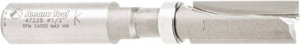 Amana Tool - 1/2" Cut Diam, 1-1/4" Length of Cut, 2 Flute Flush Trim Edge Profile Router Bit - Carbide-Tipped, 1/2" Shank Diam, 1" Shank Length, 3-1/2" OAL, Uncoated - Exact Tool & Supply