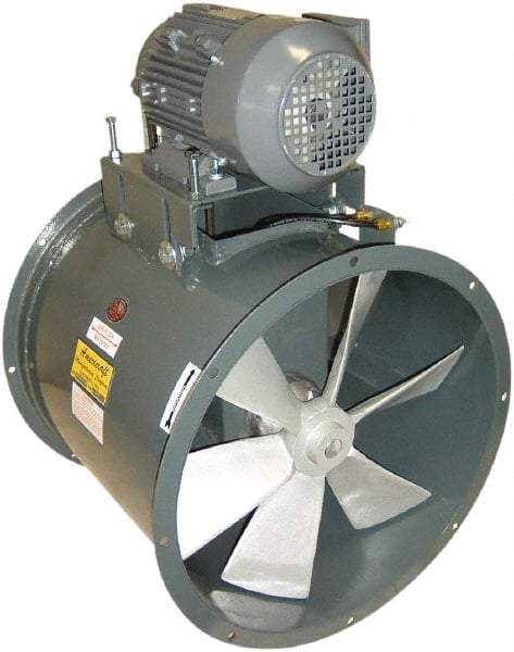 Americraft - 1 hp 24" TEFC Wet Location Belt Drive Tube Axial Duct Fan - 7,425 CFM at 0 Static Pressure, 1,725 RPM, Three Phase - Exact Tool & Supply