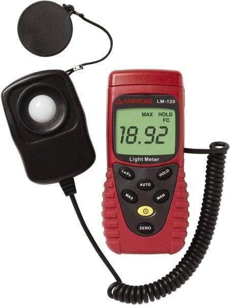 Amprobe - 9 Volt Battery, 20 to 20,000 FC, LCD Display, Silicone Photodiode Light Meter - 3 Accuracy, Compatible with All Visible Light Lighting, Built In Memory - Exact Tool & Supply
