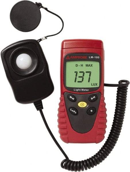 Amprobe - 9 Volt Battery, 20 to 20,000 FC, LCD Display, Silicone Photodiode Light Meter - 5 Accuracy, Compatible with All Visible Light Lighting, Built In Memory - Exact Tool & Supply
